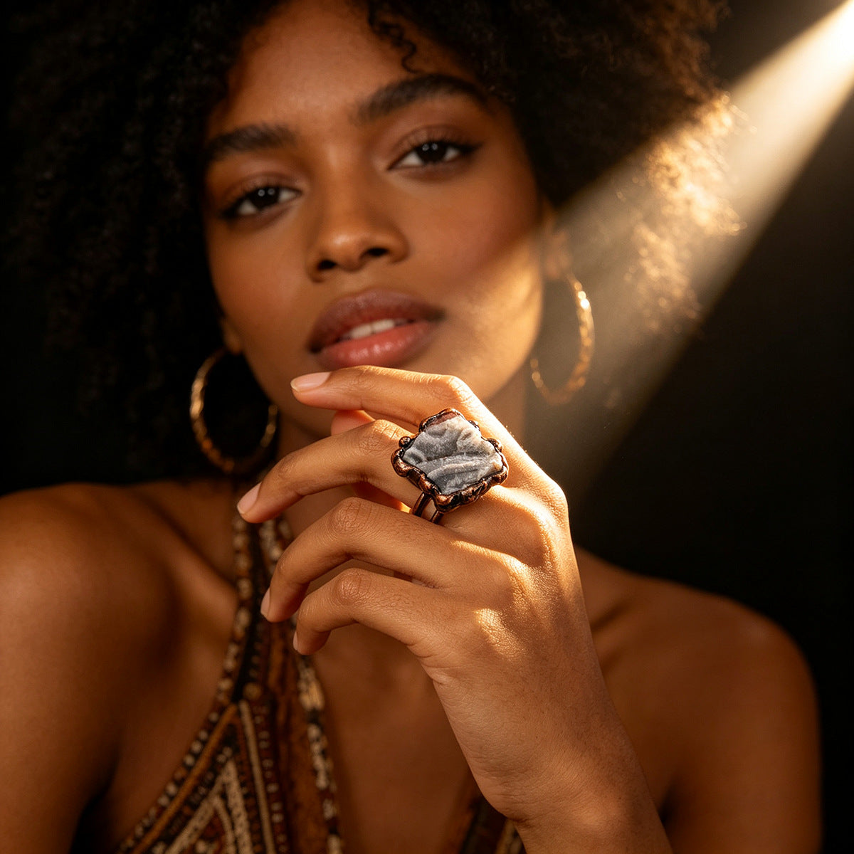 The Solar Alchemist Ring — Wuxing Fire & Earth Druzy Talisman