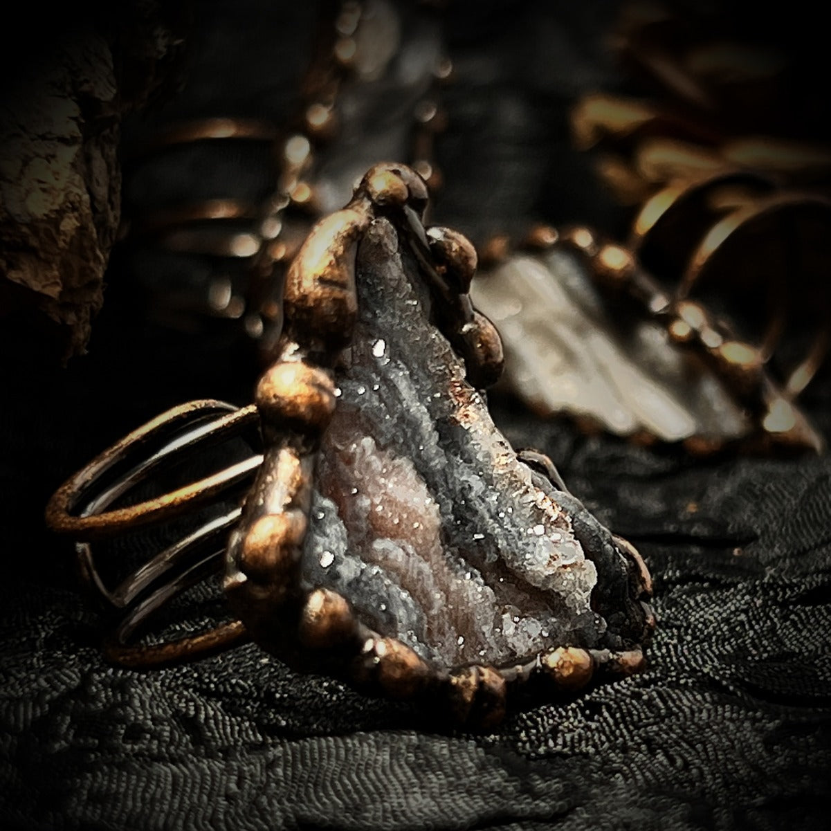 The Solar Alchemist Ring — Wuxing Fire & Earth Druzy Talisman