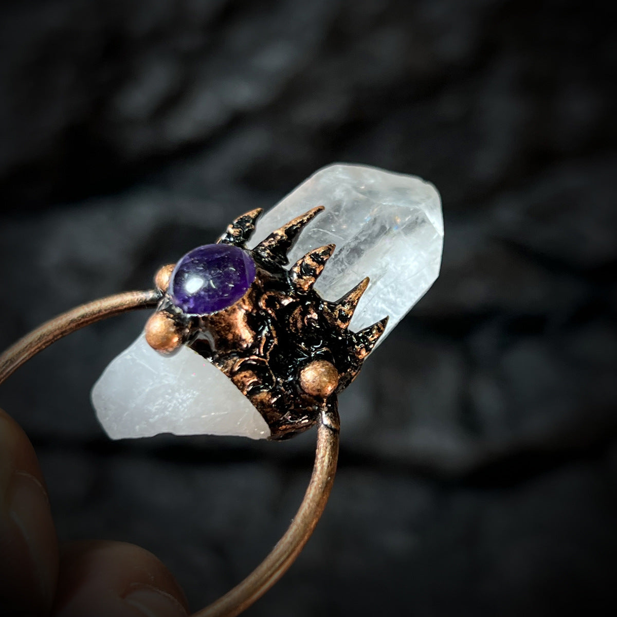 The Alchemist’s Claw — Premium Raw Clear Quartz & Amethyst Gothic Pendant Necklace