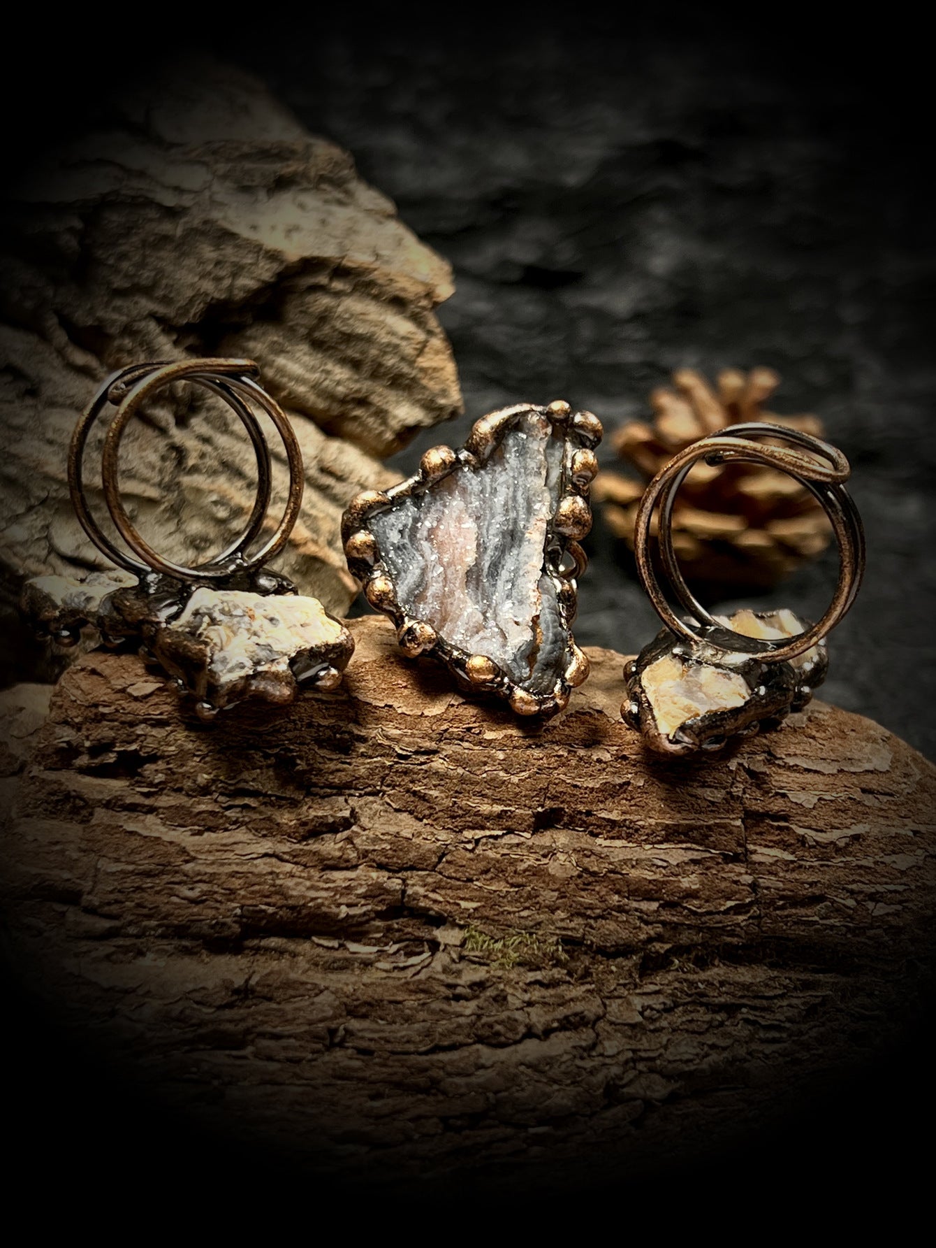 The Solar Alchemist Ring — Wuxing Fire & Earth Druzy Talisman