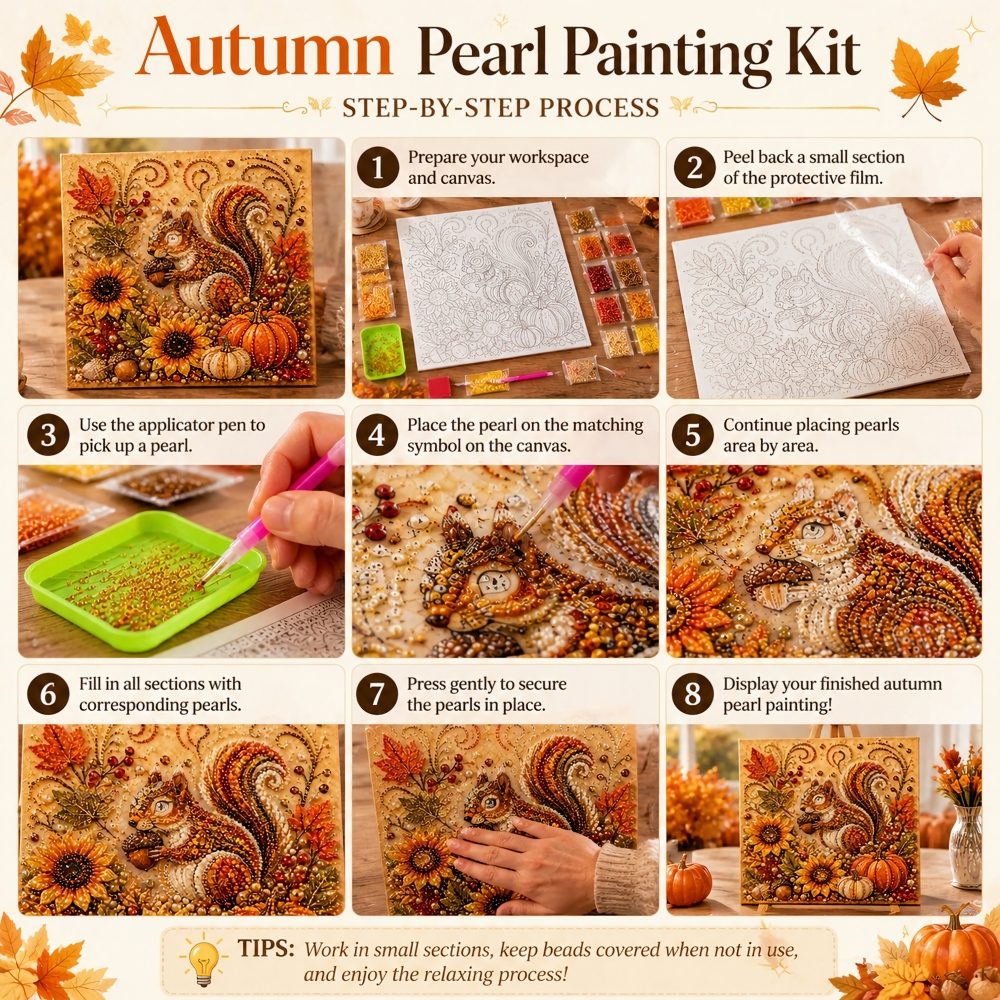 Fall Decor DIY Craft: Sparkling Autumn Pearl Painting Canvas (6 Styles)
