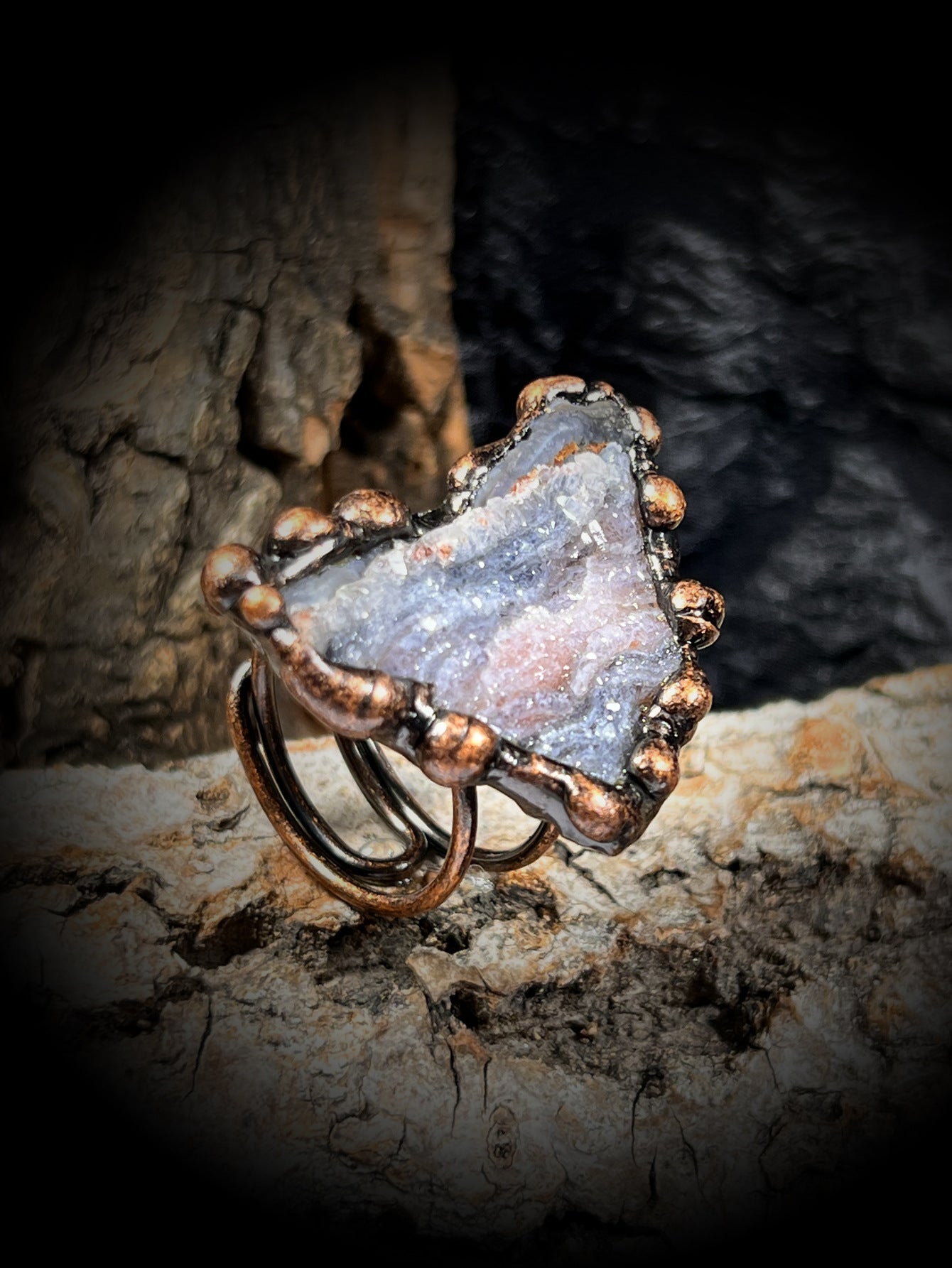 The Solar Alchemist Ring — Wuxing Fire & Earth Druzy Talisman