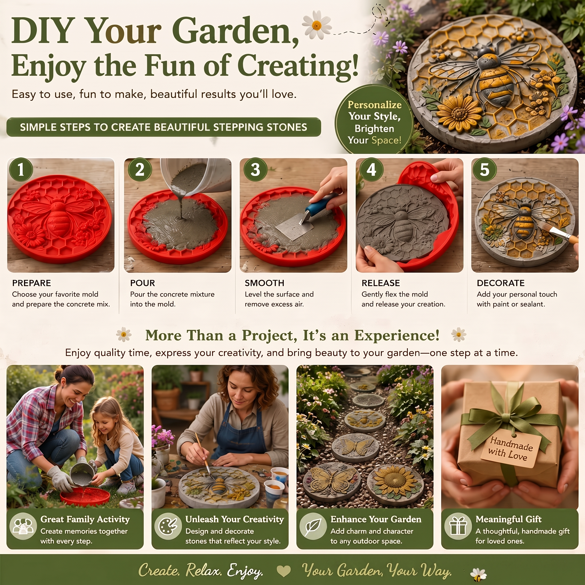 DIY Silicone Garden Stepping Stone Mold (9.8") - Reusable Paving Maker for Walkways, Patios & Outdoor Decor