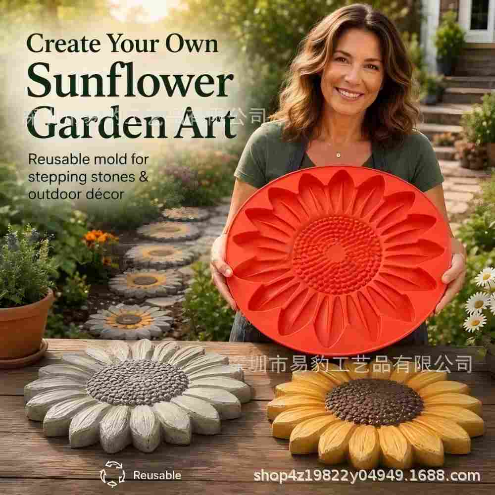 DIY Silicone Garden Stepping Stone Mold (9.8") - Reusable Paving Maker for Walkways, Patios & Outdoor Decor
