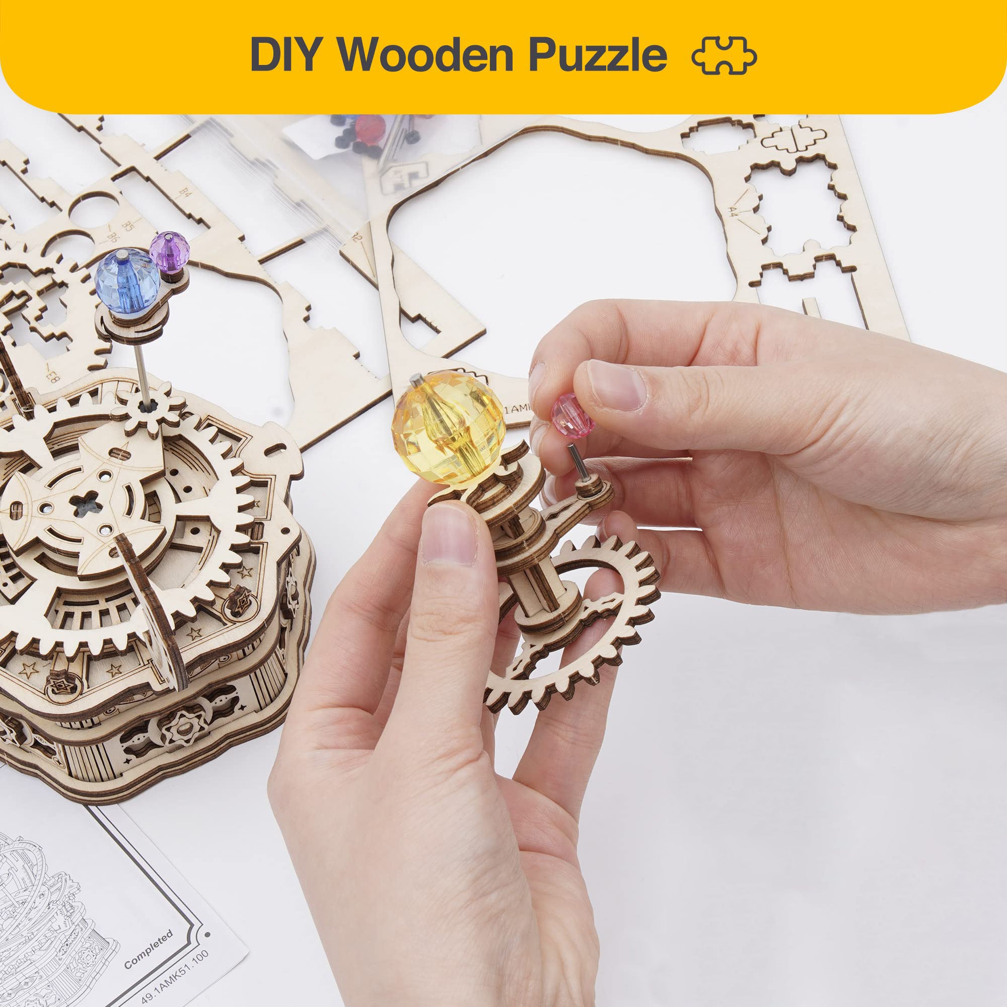 3D Wooden Puzzles for Adults Mechanical Music Box-Starry Night, DIY Rotating Music Box Model Building Kits for Teens, DIY Crafts/Hobbies/Gifts Desk Decor