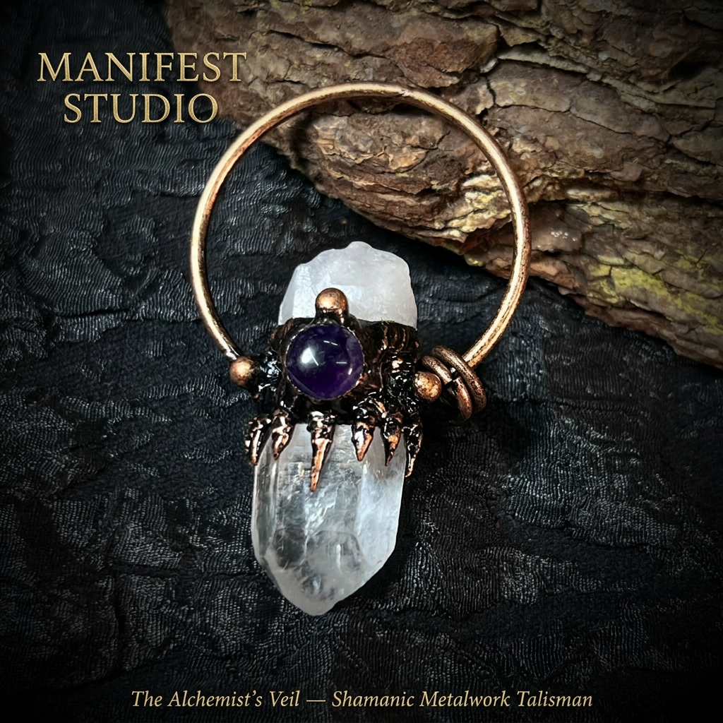 The Alchemist’s Claw — Premium Raw Clear Quartz & Amethyst Gothic Pendant Necklace