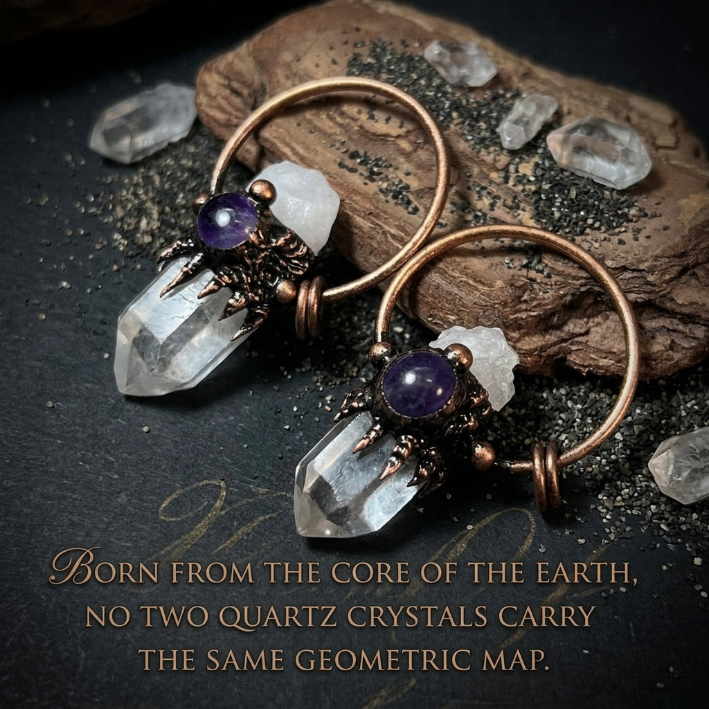 The Alchemist’s Claw — Premium Raw Clear Quartz & Amethyst Gothic Pendant Necklace