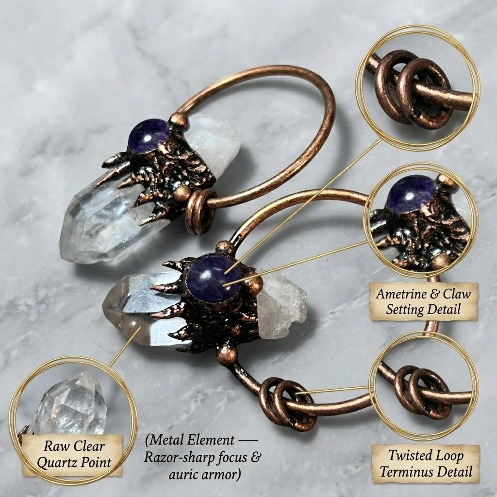 The Alchemist’s Claw — Premium Raw Clear Quartz & Amethyst Gothic Pendant Necklace