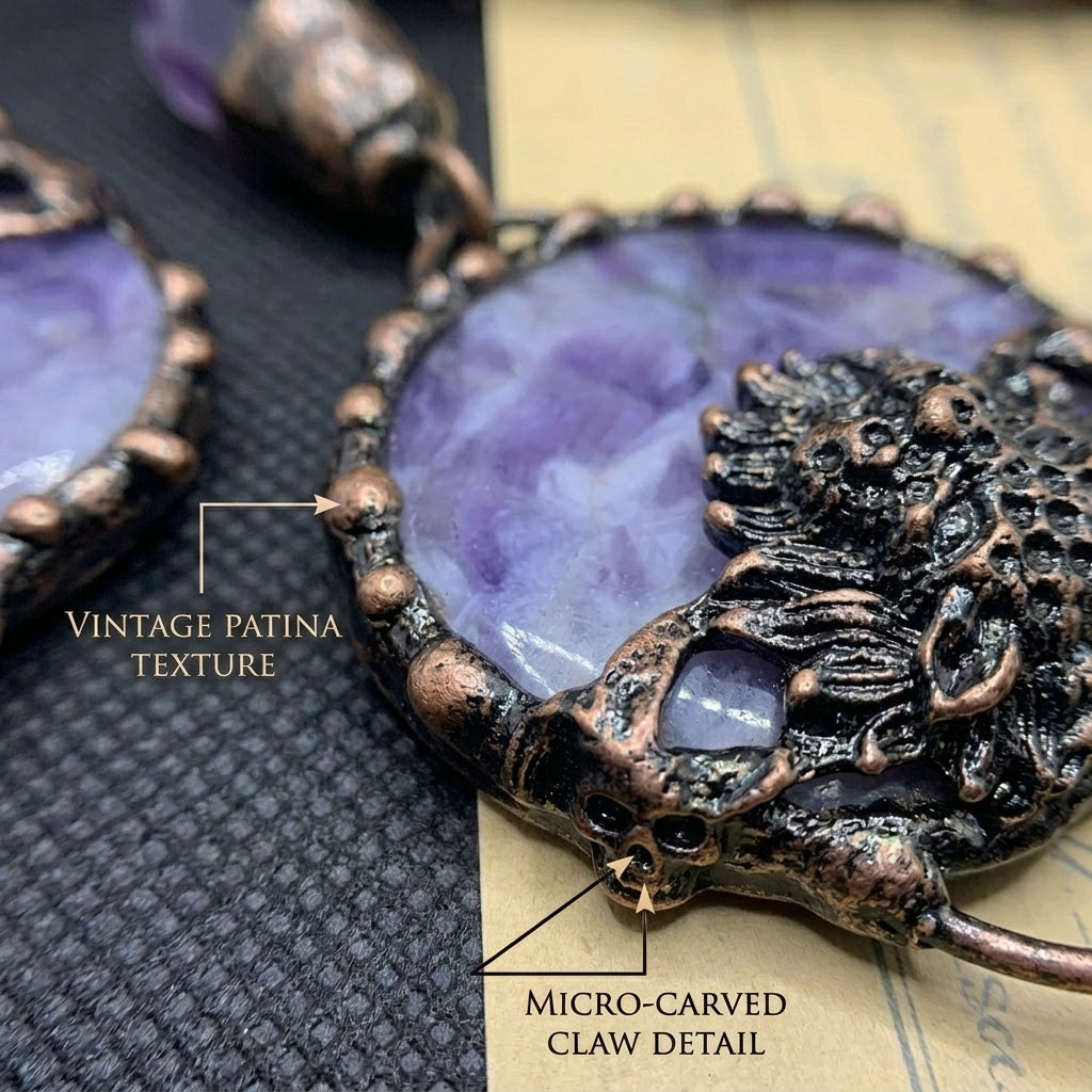 Vintage Animal Totem Necklace — Heavy Electroplated Bronze & Natural Healing Crystal Pendant