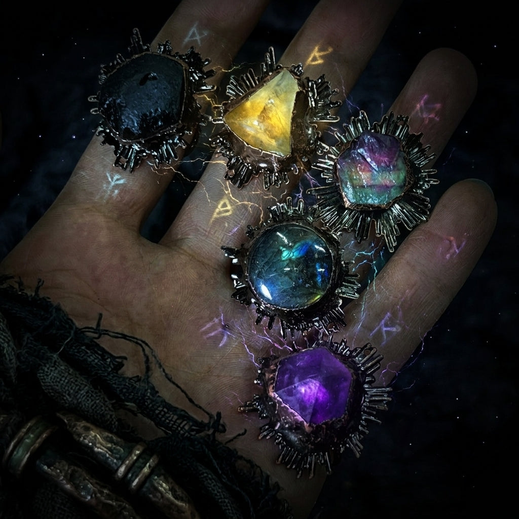 The Celestial Core Collection — Sunburst Amulet Rings