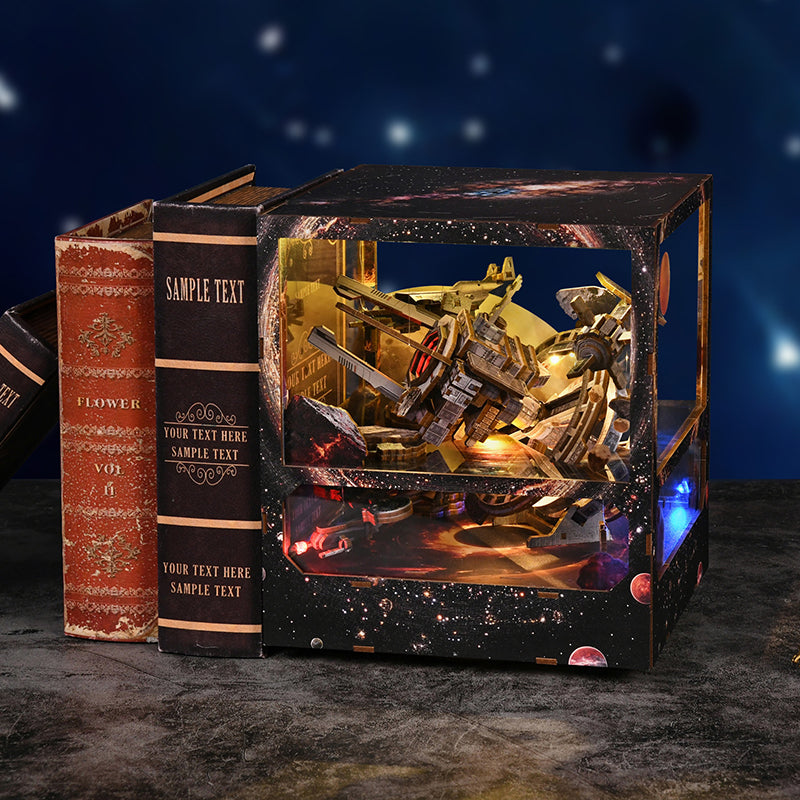 DIY Sci-Fi Book Nook Kit: "Nebula Wanderer" 3D Wooden Puzzle with Touch LED Light