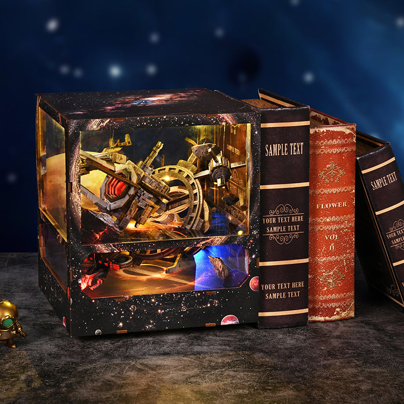 DIY Sci-Fi Book Nook Kit: "Nebula Wanderer" 3D Wooden Puzzle with Touch LED Light