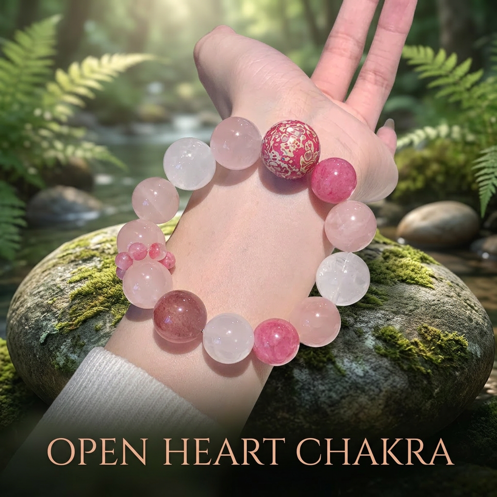 The Rose Love Letter — Premium Rose Quartz & Strawberry Quartz Serenity Bracelet-Fire