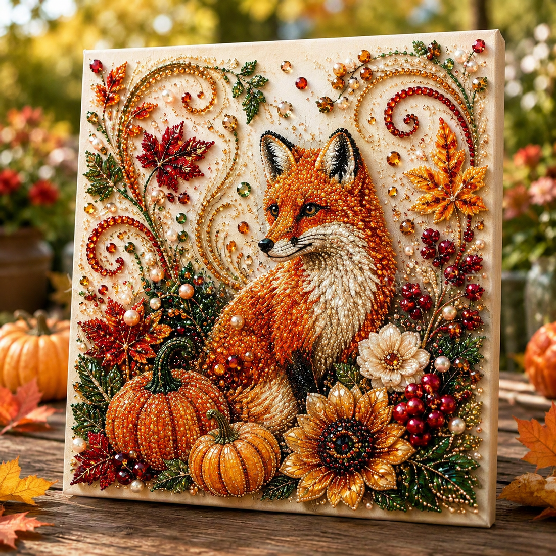 Fall Decor DIY Craft: Sparkling Autumn Pearl Painting Canvas (6 Styles)