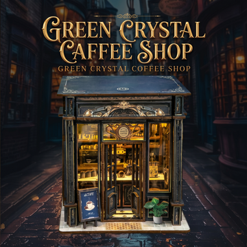 Green Crystal Coffee Shop Miniature House | Vintage 3D DIY Wooden Puzzle with LED Lights