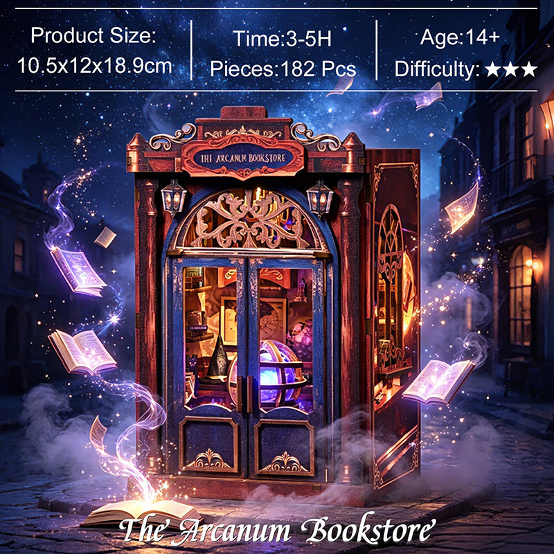 The Arcanum Bookstore - Magical DIY Book Nook Kit with Glowing Crystal Ball & Touch LED