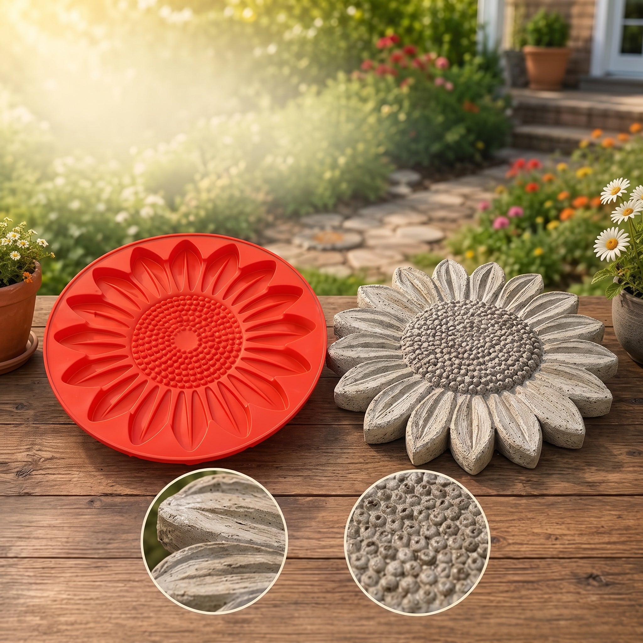 DIY Silicone Garden Stepping Stone Mold (9.8") - Reusable Paving Maker for Walkways, Patios & Outdoor Decor