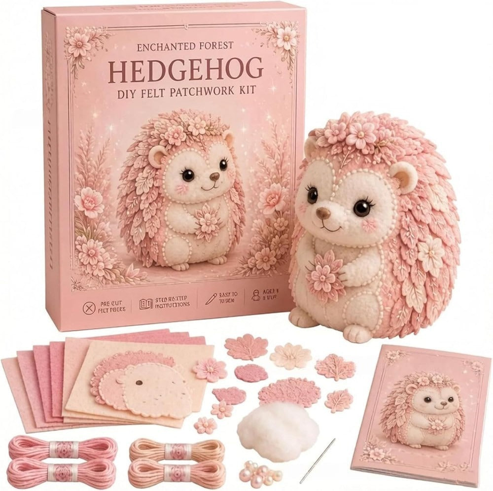 Enchanted Pink Woodland Friends DIY Felt Patchwork Kit | Collectible Animal Craft Set