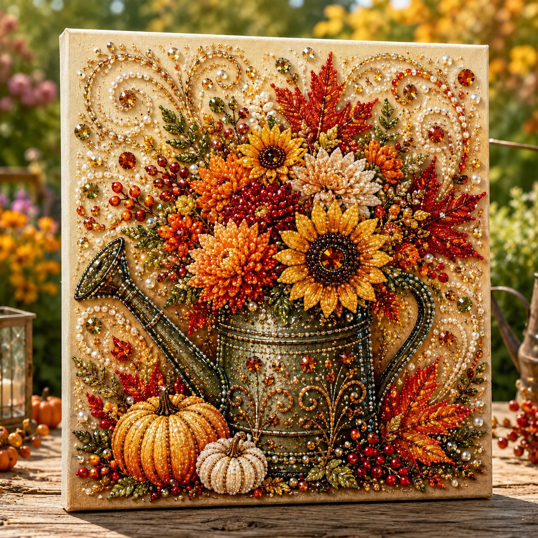 Fall Decor DIY Craft: Sparkling Autumn Pearl Painting Canvas (6 Styles)
