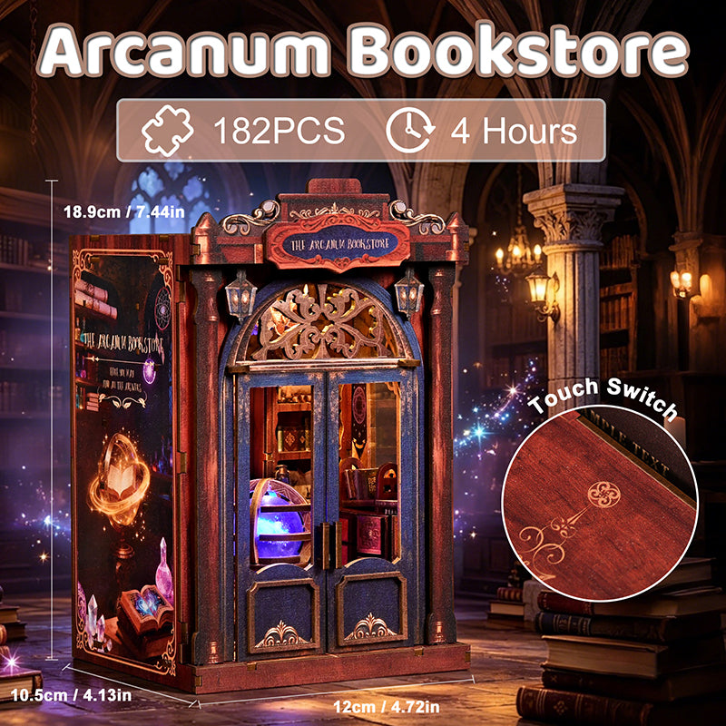 The Arcanum Bookstore - Magical DIY Book Nook Kit with Glowing Crystal Ball & Touch LED