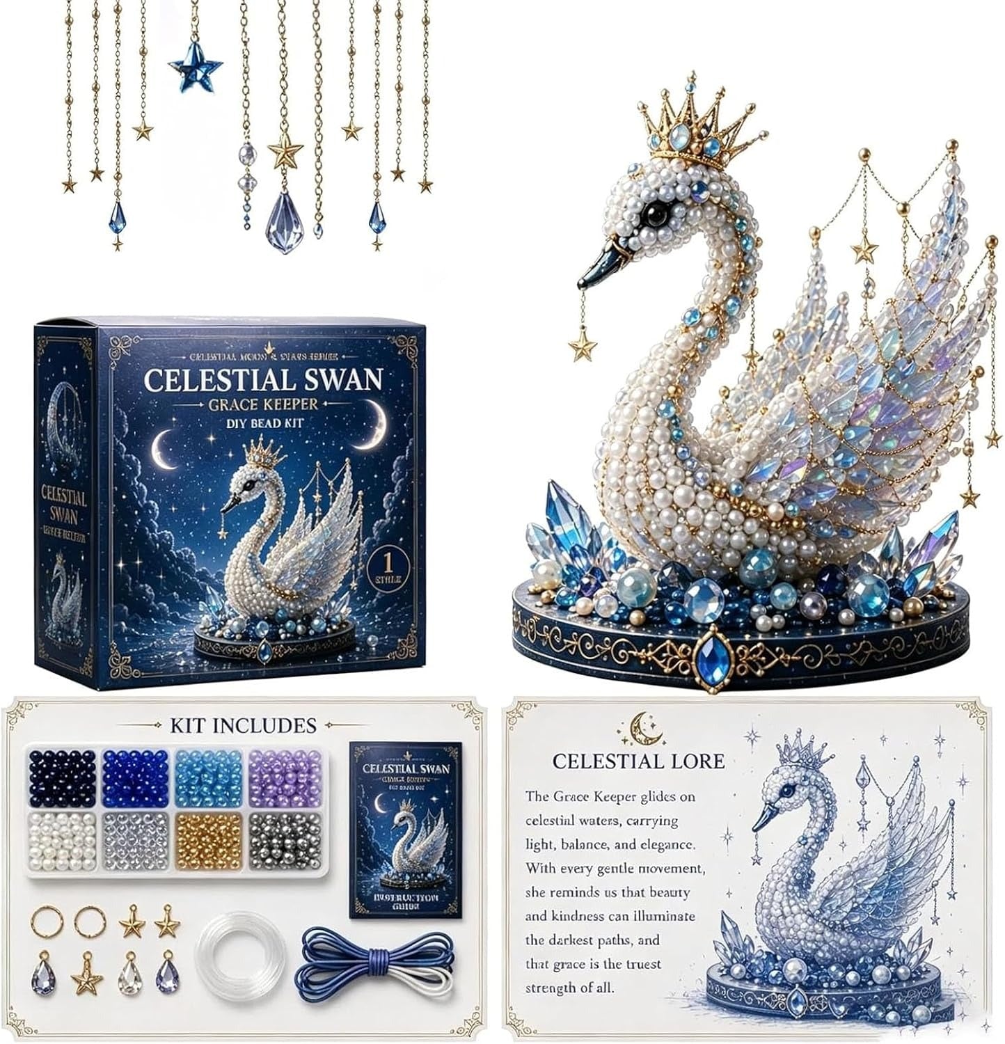 Moon Cat Luna Guardian DIY Bead Kit, Funny 3D Beaded Celestial Moon Stars Craft Kit, Creative Manual Jewelry Art Craft, Gifts for Adults、Beginners、Stargazing Enthusiasts& DIY Craft Lovers