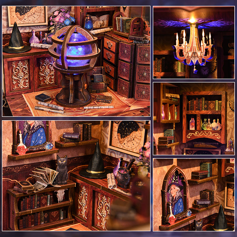 The Arcanum Bookstore - Magical DIY Book Nook Kit with Glowing Crystal Ball & Touch LED