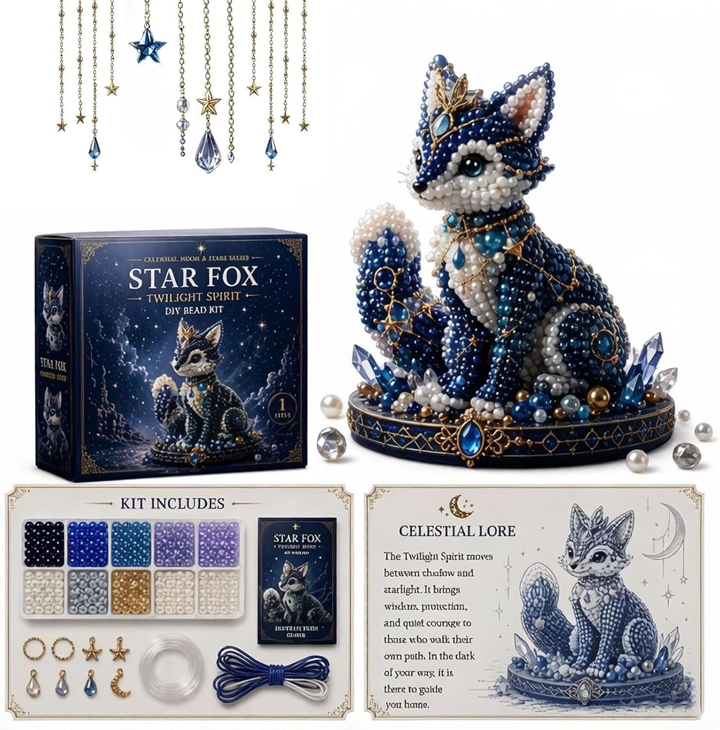 Moon Cat Luna Guardian DIY Bead Kit, Funny 3D Beaded Celestial Moon Stars Craft Kit, Creative Manual Jewelry Art Craft, Gifts for Adults、Beginners、Stargazing Enthusiasts& DIY Craft Lovers