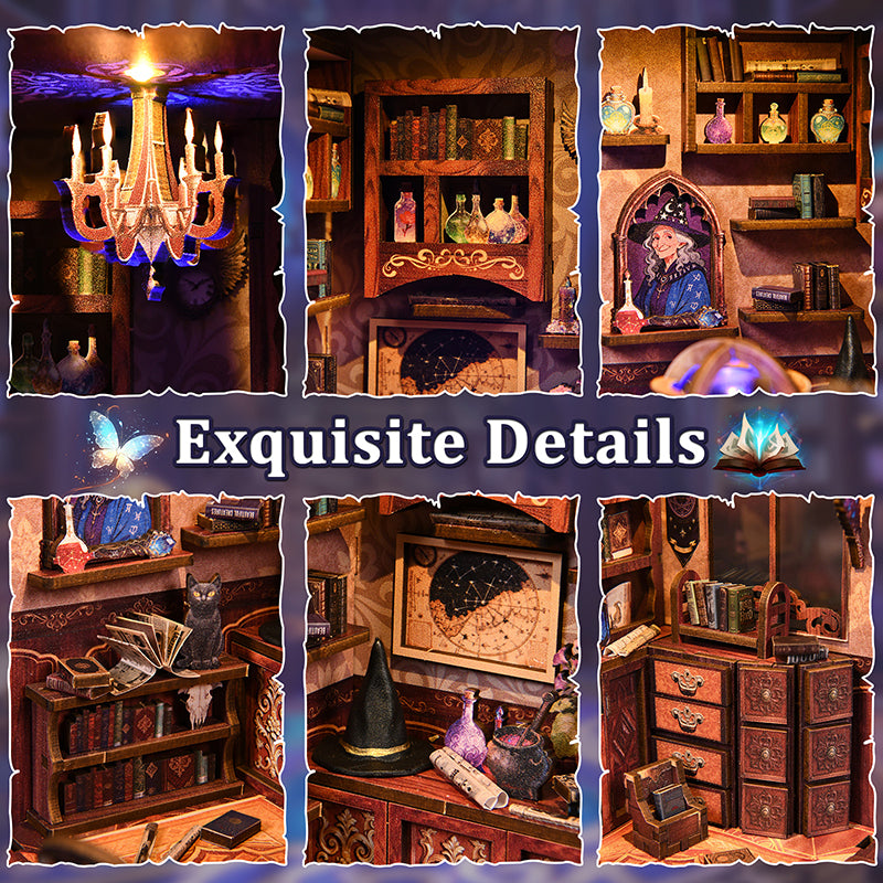 The Arcanum Bookstore - Magical DIY Book Nook Kit with Glowing Crystal Ball & Touch LED