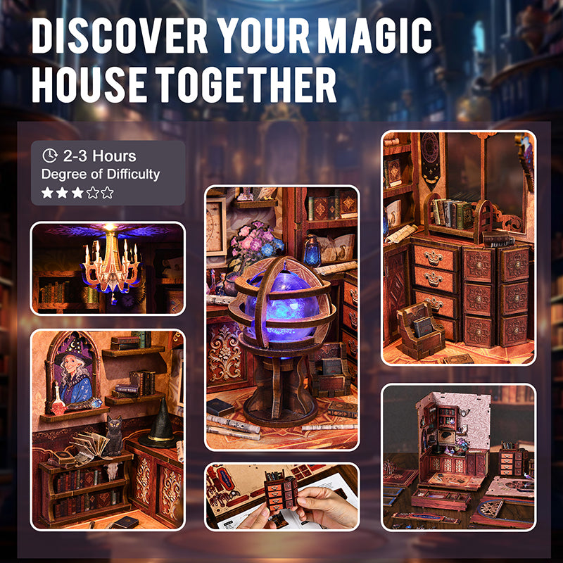 The Arcanum Bookstore - Magical DIY Book Nook Kit with Glowing Crystal Ball & Touch LED