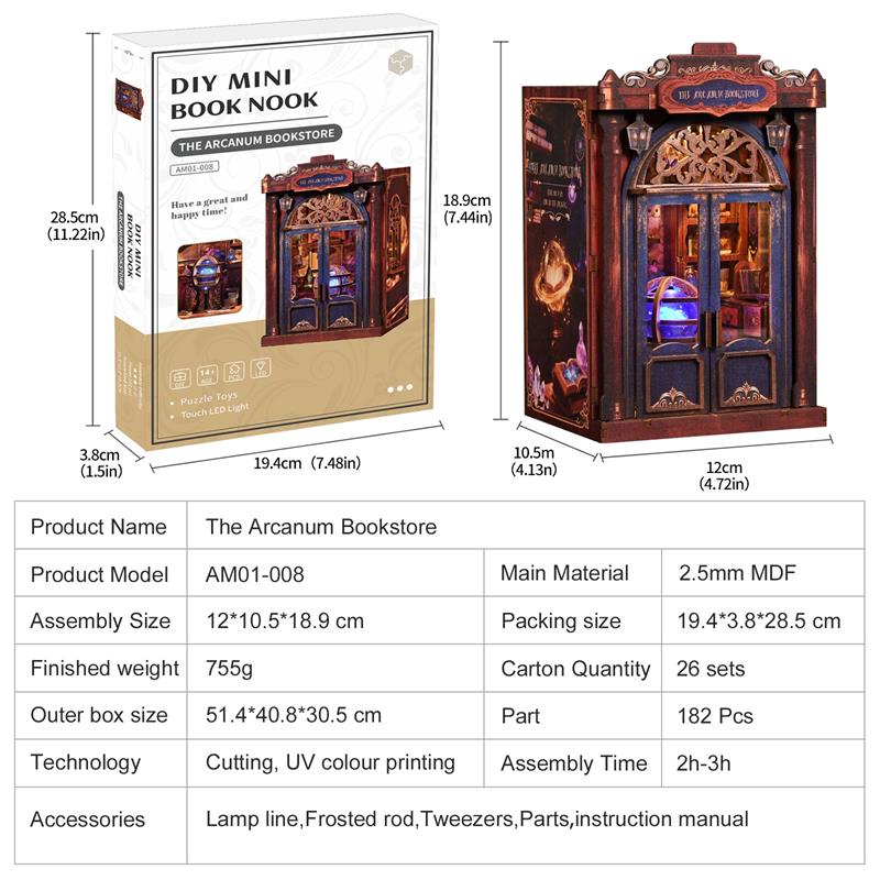 The Arcanum Bookstore - Magical DIY Book Nook Kit with Glowing Crystal Ball & Touch LED