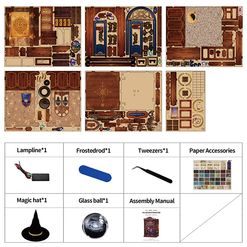 The Arcanum Bookstore - Magical DIY Book Nook Kit with Glowing Crystal Ball & Touch LED