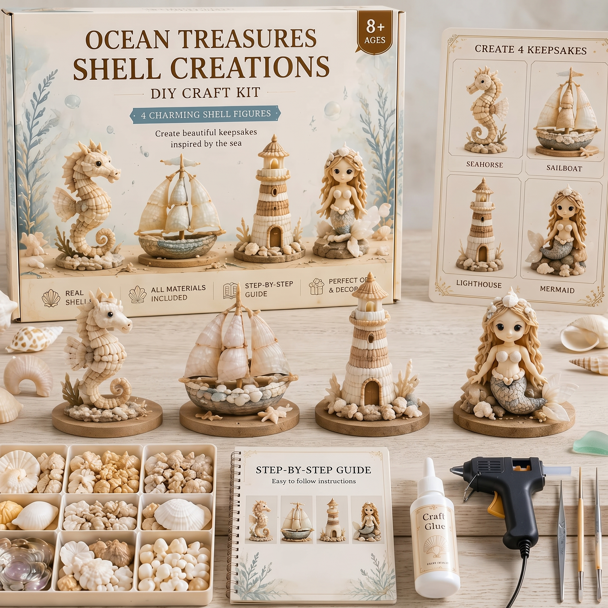 Ocean Treasures Real Shell DIY Craft Kit | Miniature Marine Figurine Set