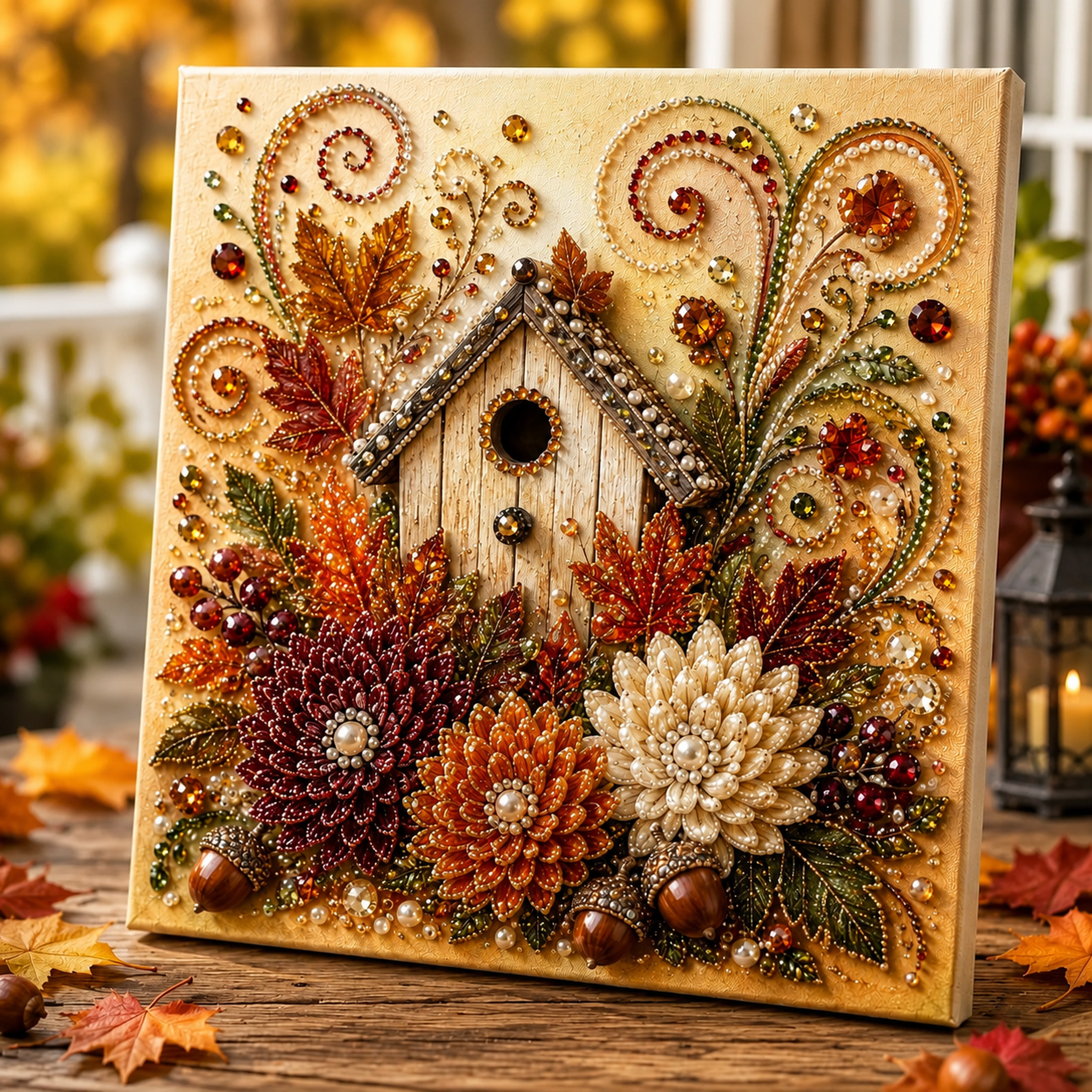 Fall Decor DIY Craft: Sparkling Autumn Pearl Painting Canvas (6 Styles)