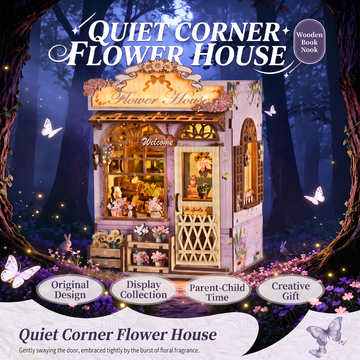 Quiet Corner Flower House DIY Miniature Book Nook Kit | 3D Wooden Puzzle Dollhouse with Touch LED Lights