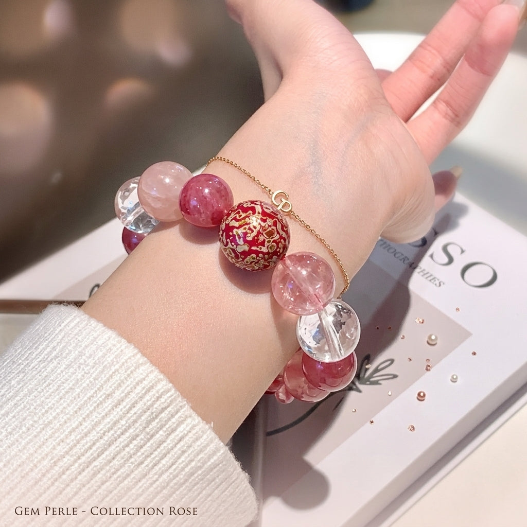The Rose Love Letter — Premium Rose Quartz & Strawberry Quartz Serenity Bracelet-Fire