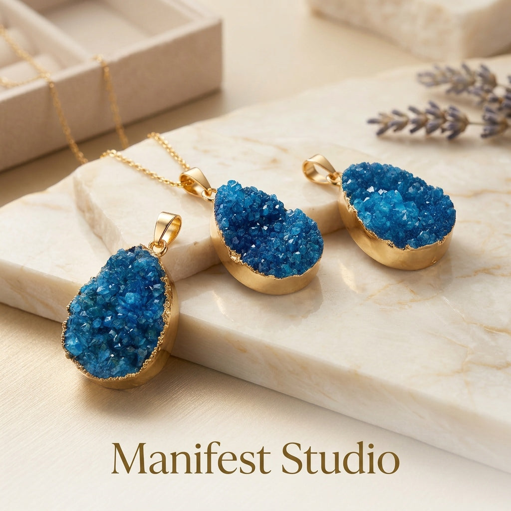 The Ocean’s Whisper — Premium Natural Blue Druzy Quartz Talisman Pendant