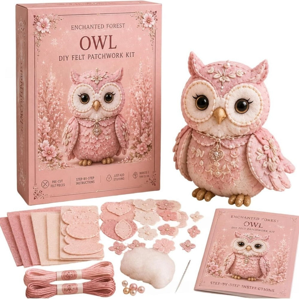 Enchanted Pink Woodland Friends DIY Felt Patchwork Kit | Collectible Animal Craft Set