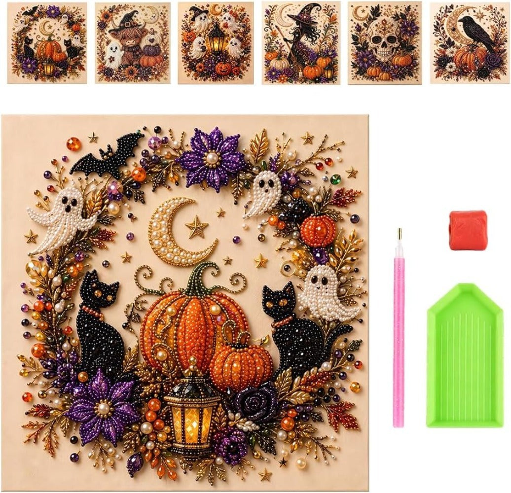 Halloween Ghost Pearl Art DIY Kit, 2026 Upgraded Seasonal Bead Wall Display Craft Set, Portable Fall Home Decor Handcraft Kit for Starters