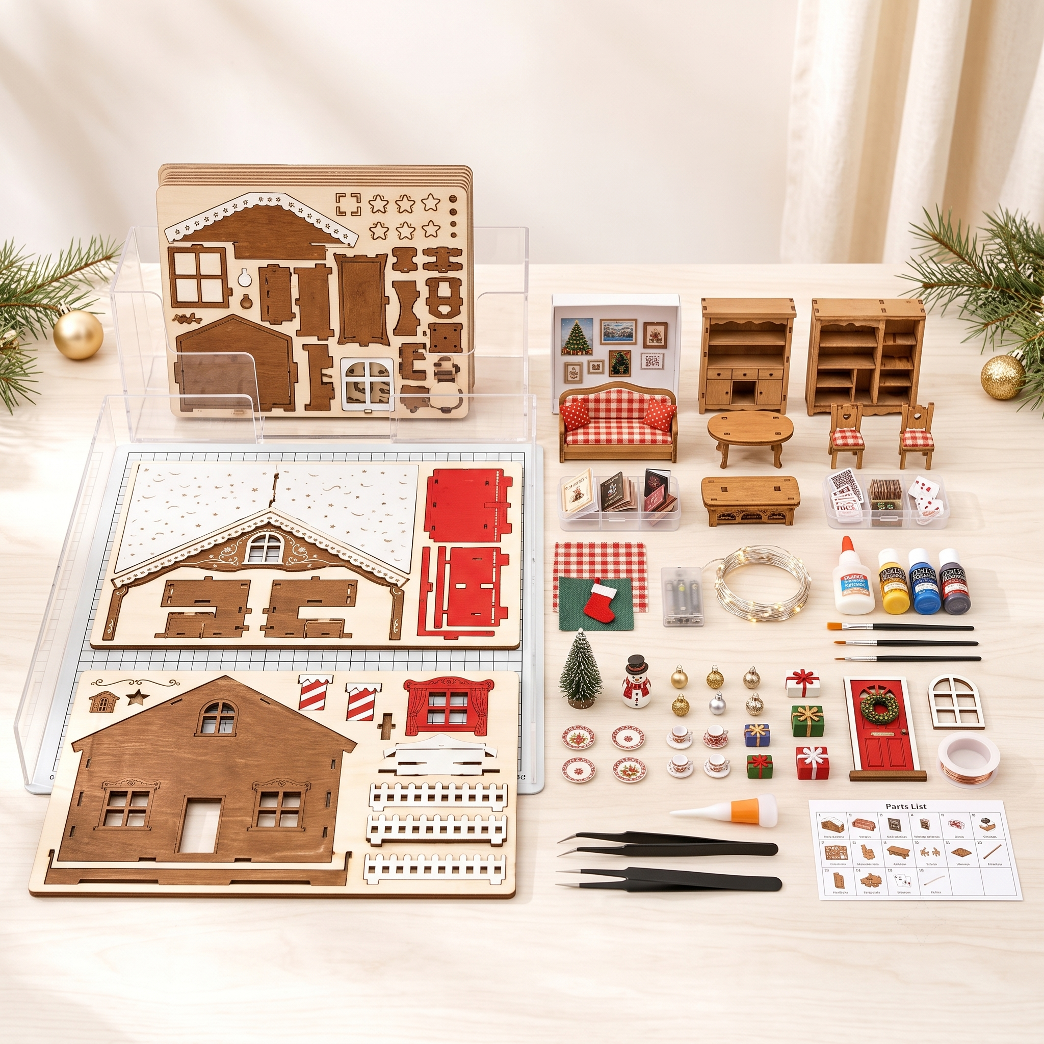Christmas Gingerbread Cottage DIY Miniature House Kit with LED Lights