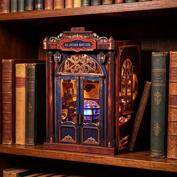 The Arcanum Bookstore - Magical DIY Book Nook Kit with Glowing Crystal Ball & Touch LED