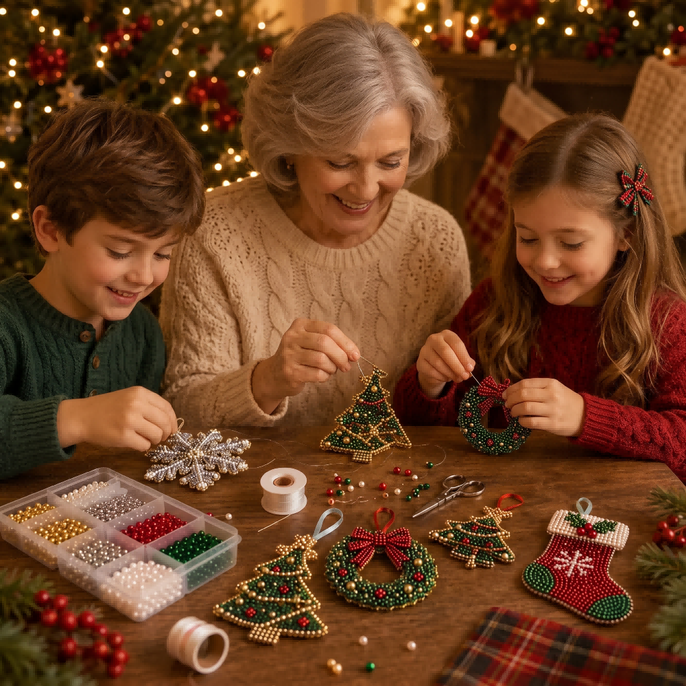 DIY Christmas Beaded Ornaments Kit | 4-Piece Festive Holiday Craft Set