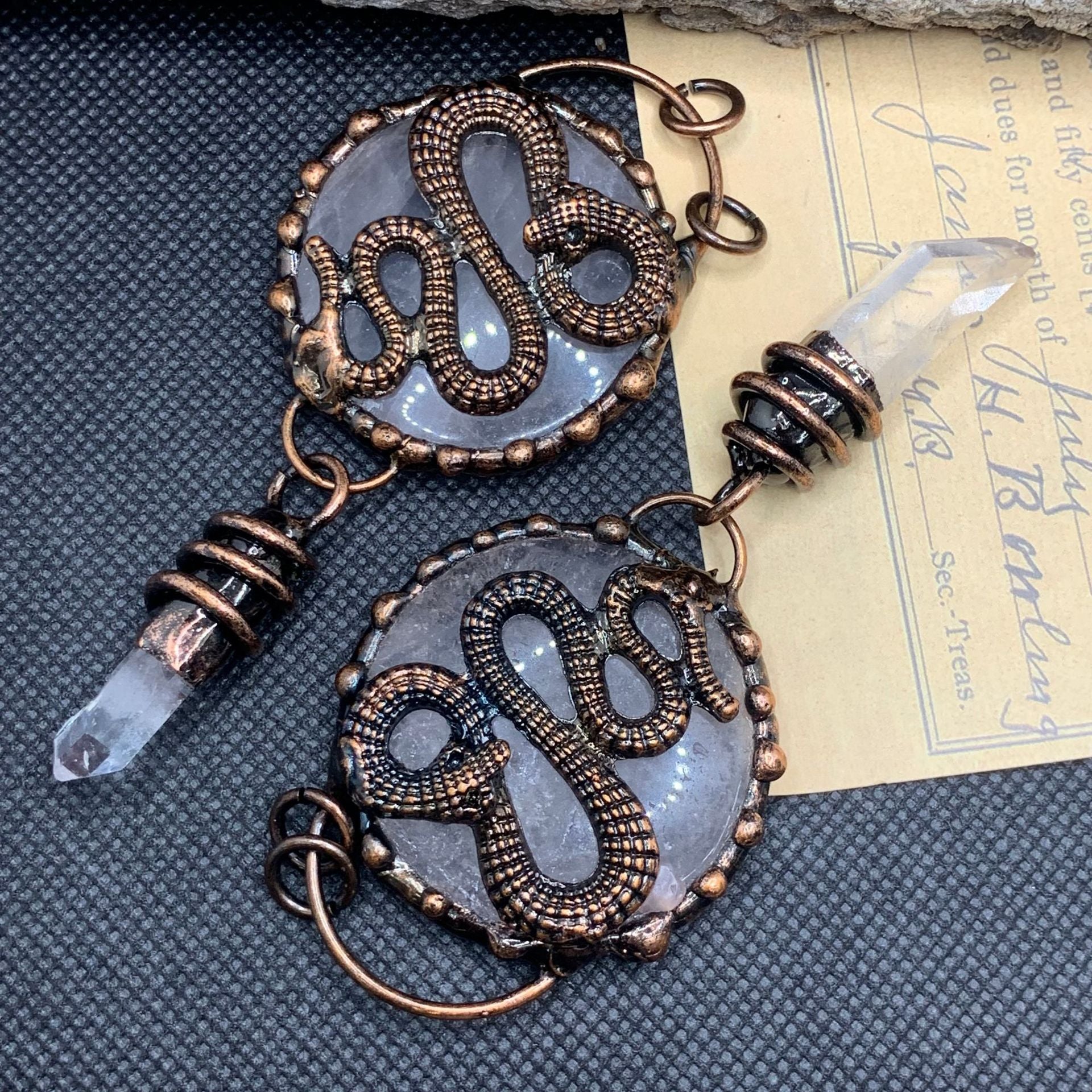 Vintage Animal Totem Necklace — Heavy Electroplated Bronze & Natural Healing Crystal Pendant