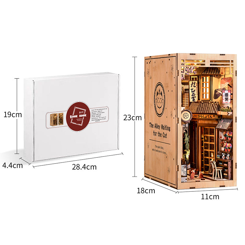 The Alley Waiting for the Cat - Japanese Street DIY Wooden Book Nook Kit with LED Touch Light