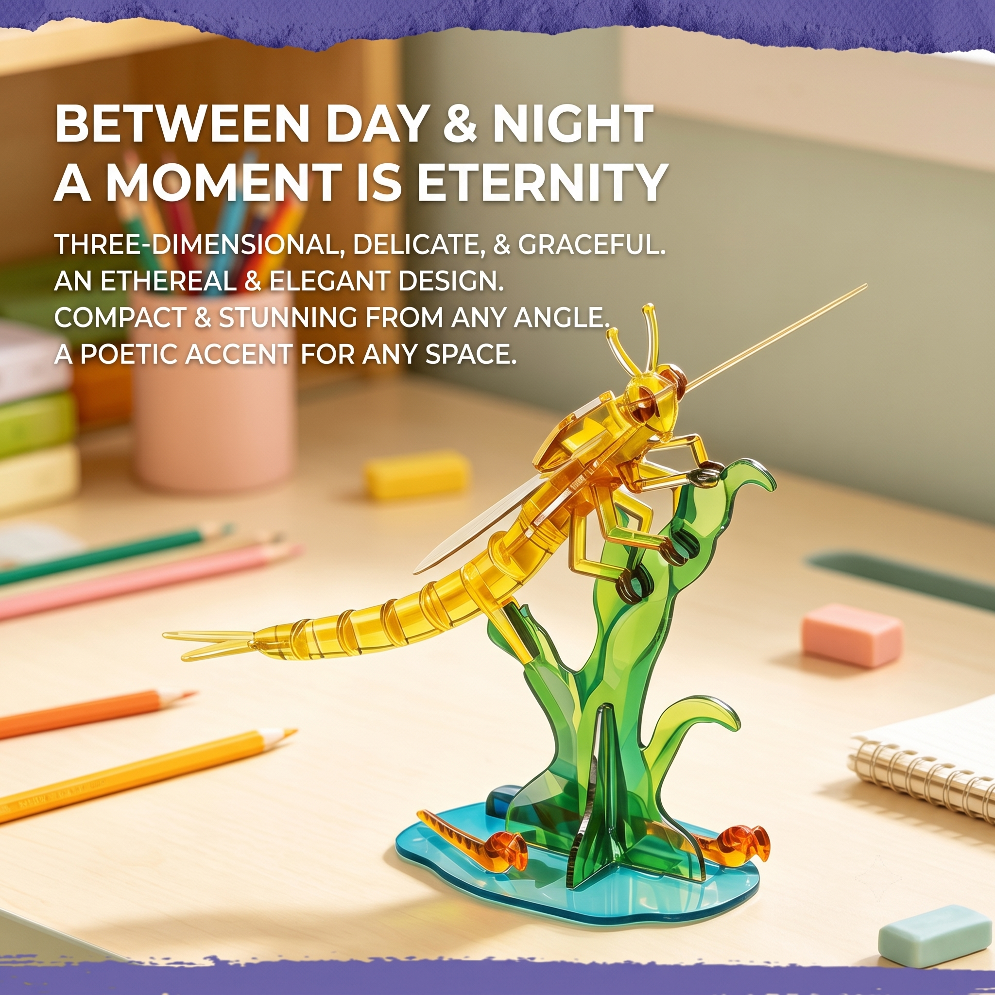 3D Acrylic Mayfly Puzzle Kit - Wing-Story Series | Glue-Free Mechanical Nature Model
