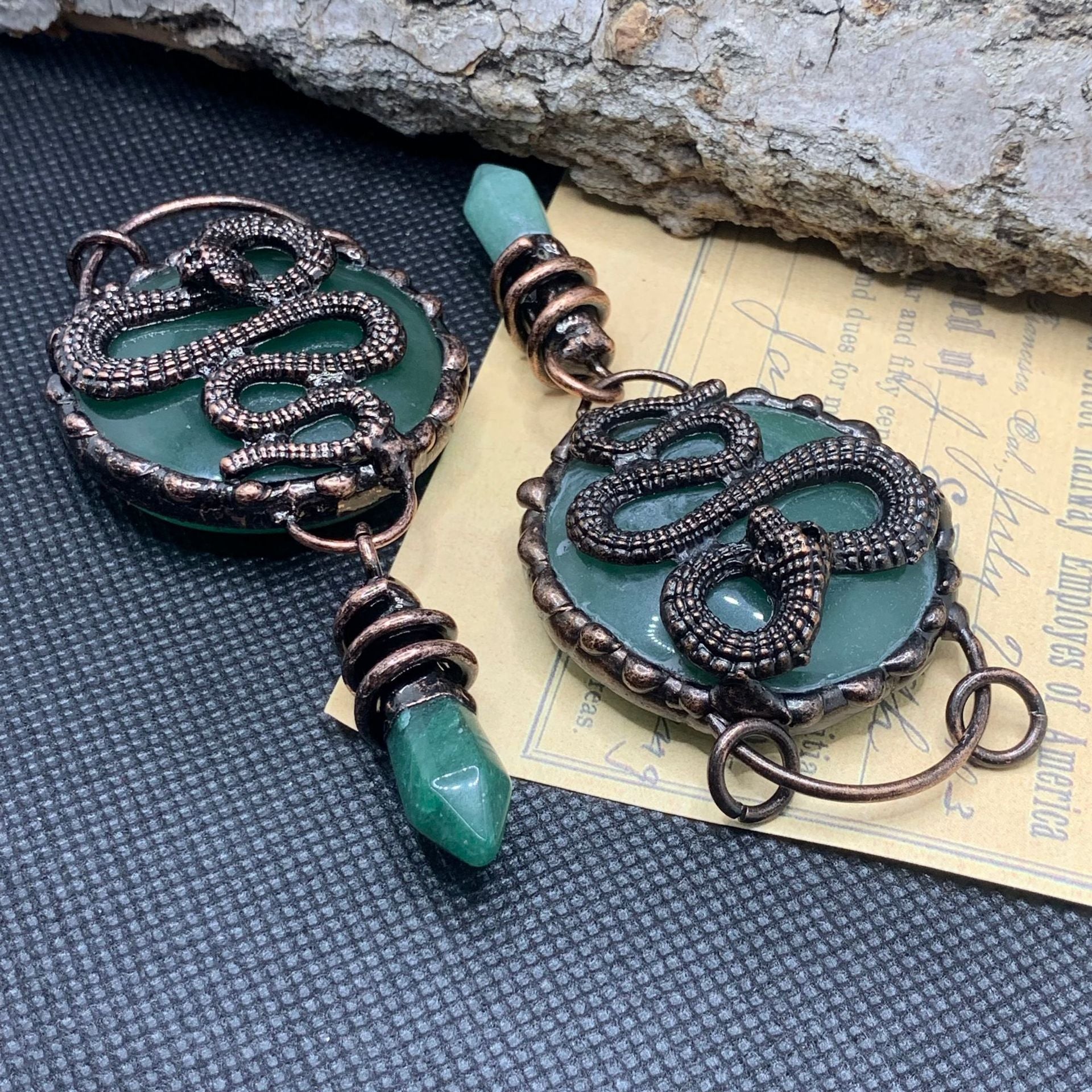 Vintage Animal Totem Necklace — Heavy Electroplated Bronze & Natural Healing Crystal Pendant