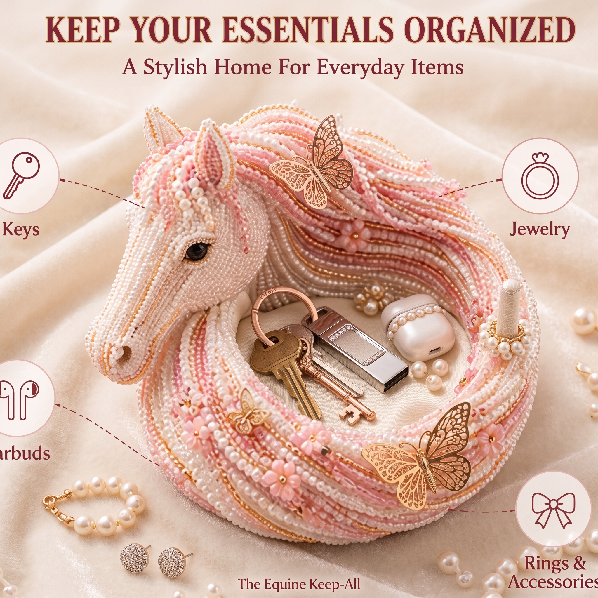 Enchanted Mane Beaded Horse Catchall Tray Kit | 3D DIY Jewelry Organizer