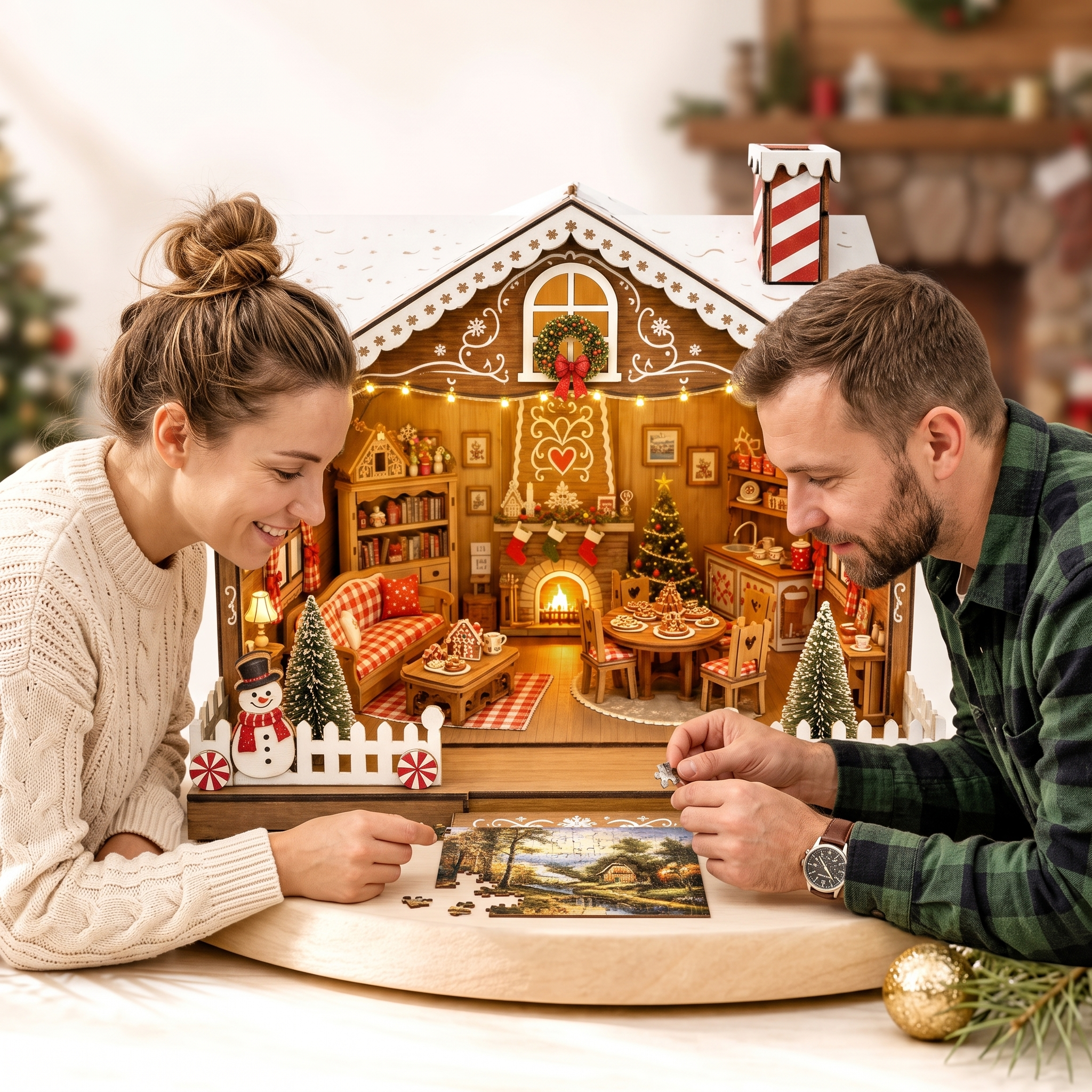 Christmas Gingerbread Cottage DIY Miniature House Kit with LED Lights