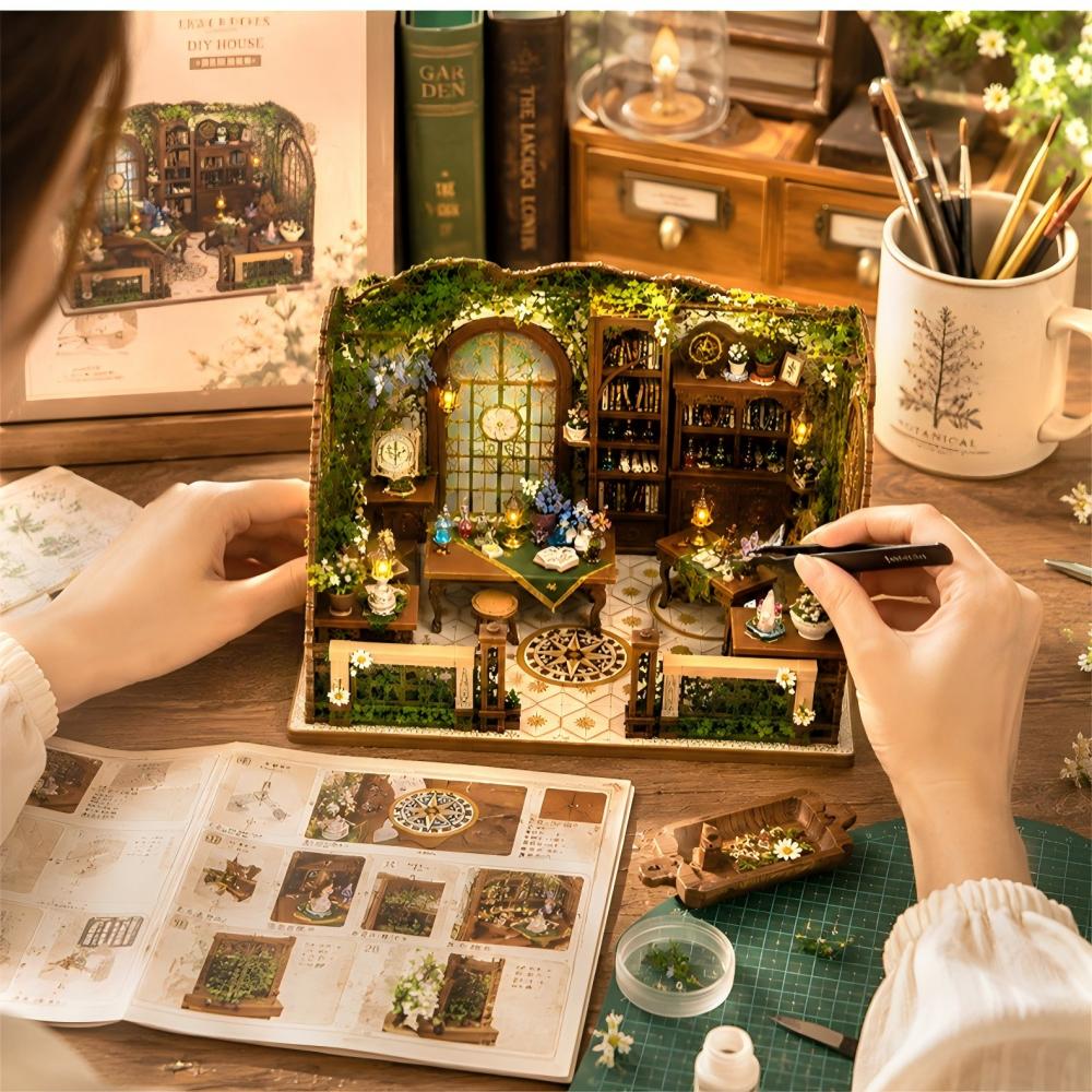 Botanical Alchemy Lab Miniature Book Nook - 3D Wooden DIY House Kit & Shelf Decor