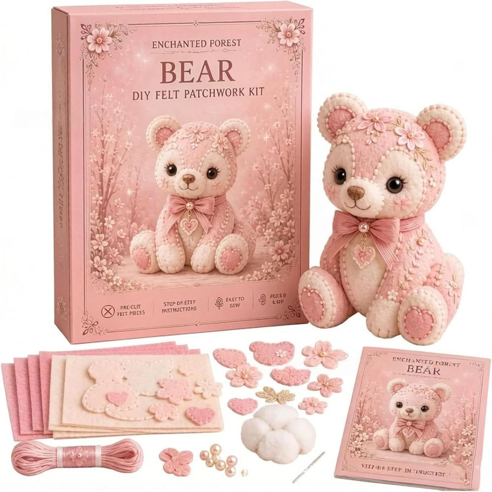 Enchanted Pink Woodland Friends DIY Felt Patchwork Kit | Collectible Animal Craft Set