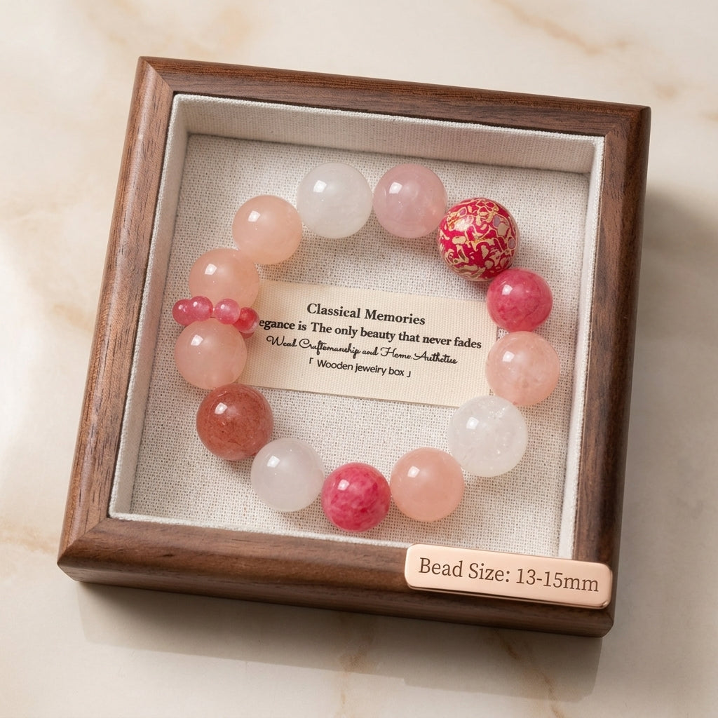 The Rose Love Letter — Premium Rose Quartz & Strawberry Quartz Serenity Bracelet-Fire
